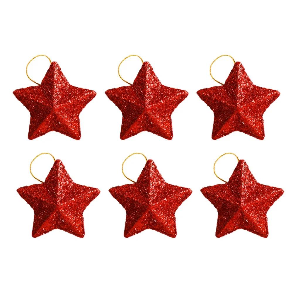 36/6Pcs Xmas Glitter Stars Ornaments Pentagram Christmas Tree Hanging Pendants New Year Gifts Xmas Wedding Party Home Decoration