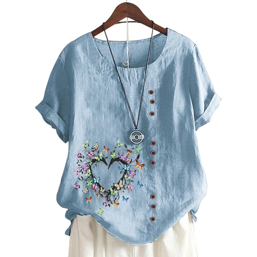 Women's Round Neck Short Sleeve Top Featuring 11 Colorful Floral Patterns