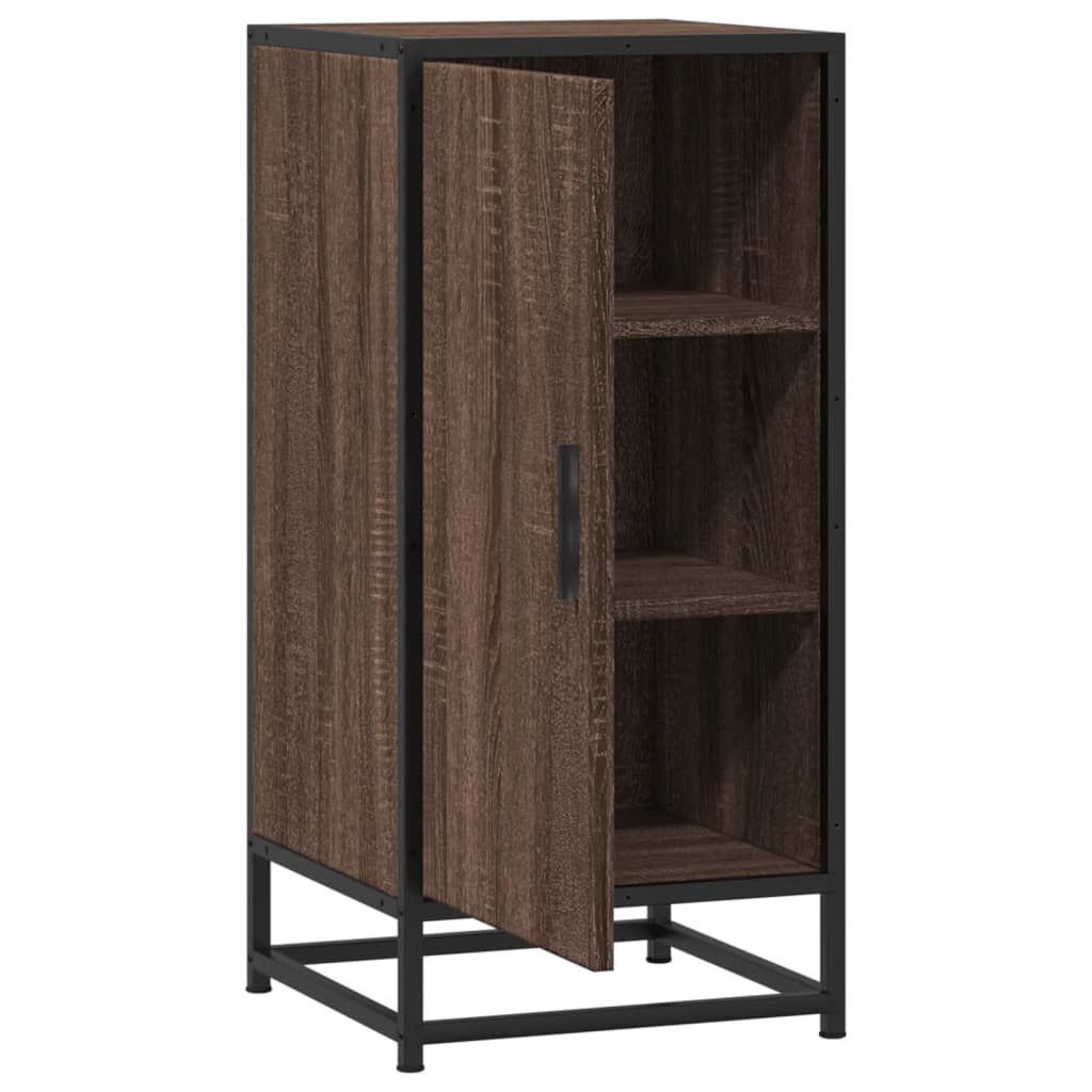 Sideboard In Brown Oak Look 35.5 X 35 X 76 Cm Engineered Wood & Metal