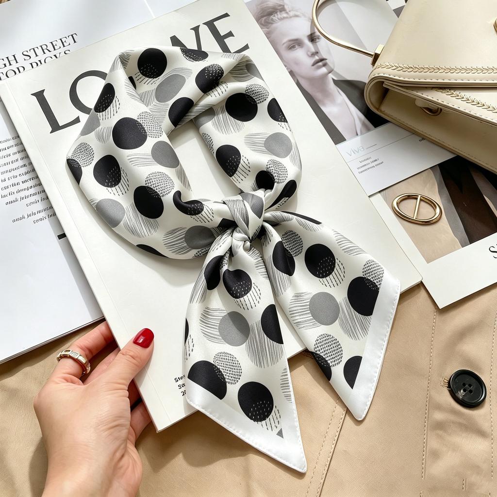 New Retro Plaid Imitation Silk Small Silk Scarf Women's High-end Professional Scarf Shirt Decorative Headband Tied Bag Silk Scarf
