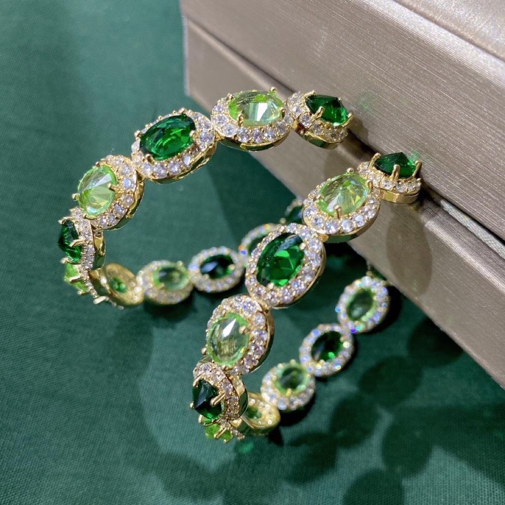 2022 New Women Hoop Earrings with Bling Green AAAAA Zircon Elegant Luxury Yellow Gold Color Earings Trendy Wedding Jewelry
