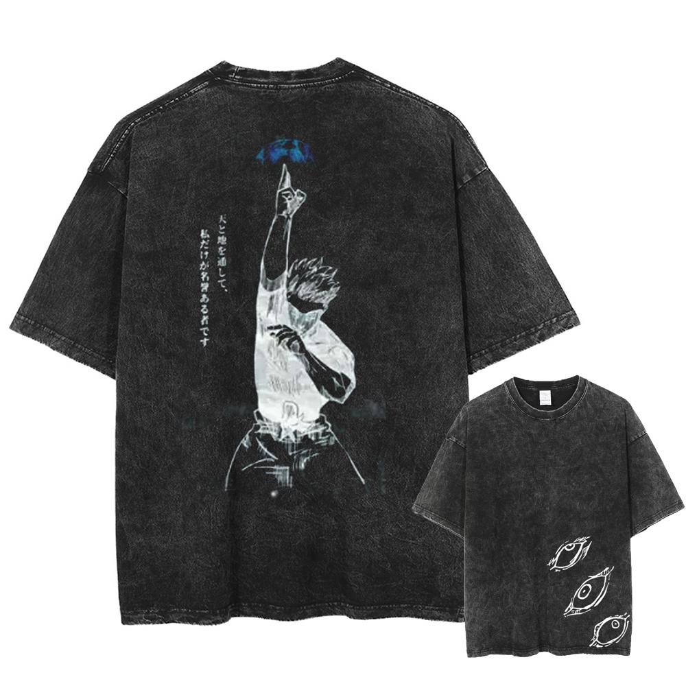 T-Shirt Herren Gojo Satoru Jujutsu Kaisen Damen T-Shirt Gewaschen Kurzarm Baumwoll-T-Shirt Kleidung Sommer Übergroße T-Shirts