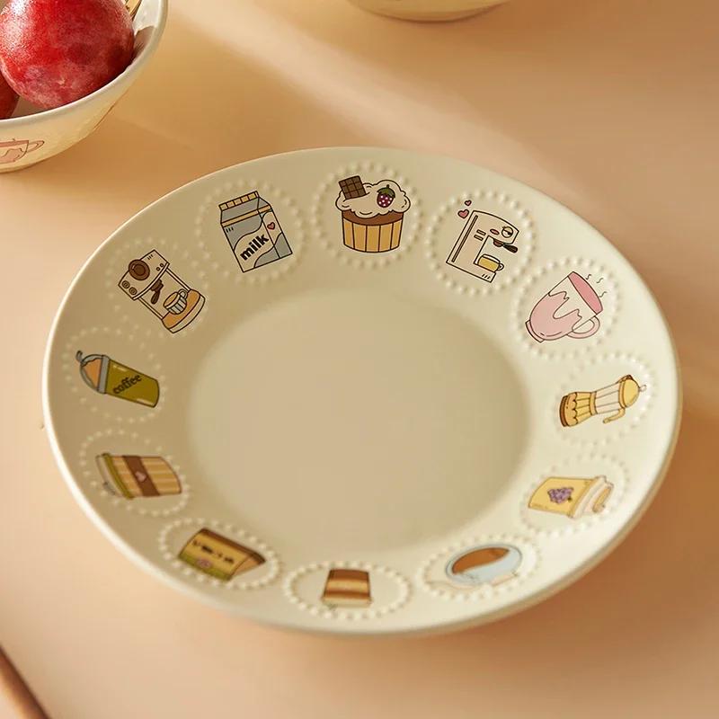 Light Luxury Round Ceramic Plates Tableware Hotel Dinner Plate Exquisite Fruits Salad Plate Household Delicious Ramen Bowls