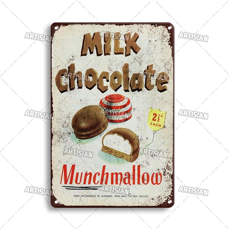 Rostige Kakao- und Schokoladen-Metallplakette Vintage-Poster Metallblechschild Retro Eisdiele Metallplatte Heimbar Café Industriedekor