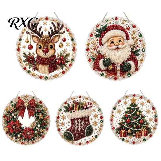 Dekorative Ornamente für Garten Weihnachten DIY Falsche Diamantmalerei Hängend, Weihnachtsmann Kranz Acryl Anhänger, Perlen Kristall Textur Perlen Bastelset Wand