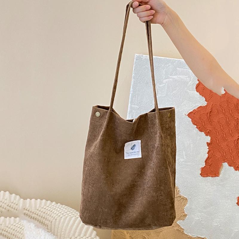 Yogodlns Simple Students Shoulder Bag Soft Corduroy Casual Shopper Tote Women Large Capacity Handbag Ladies Underarm Crossbody Bags