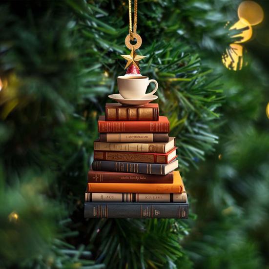 Christmas Tree Pendant Acrylic Tree Shape Book Cucumber Ornament Xmas Tree Hanging Decoration for Indoor Outdoor Winter Decor