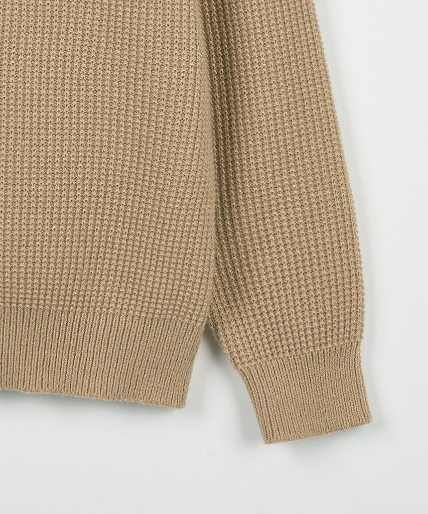 NODU Waffle Henley Neck Knit [Beige]