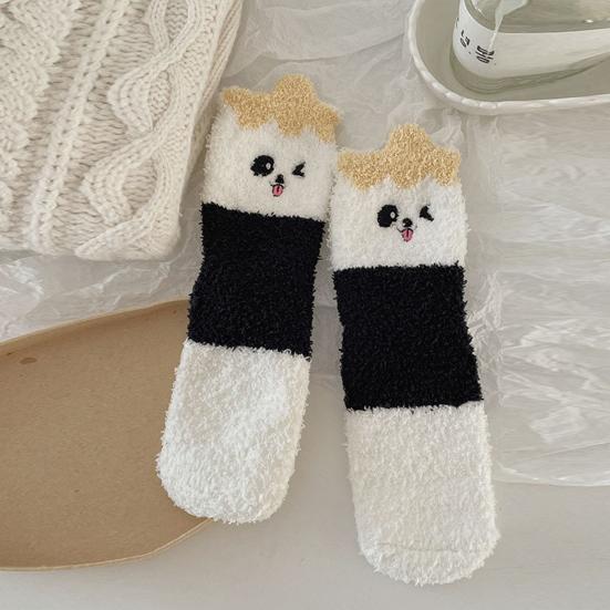 1/5 Par Sovstrumpor Tecknad Panda Design Förtjockad Korallfleece Varma Vinterstrumpor Mellanhöga Golvstrumpor