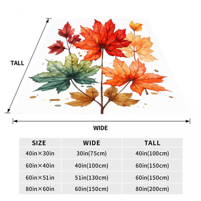 Autumn Leaves Pattern Flannel Throw Blanket White Color Maple Leaf Print Warm Blanket For  Living Room Sofa Bed Decor All Season