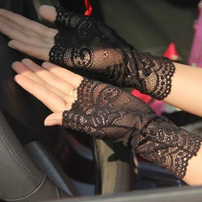 Fashion Solid Color 1Pair New Women's Semi-finger Gloves Lady's Anti-uv Lace Gloves Female Driving Gloves Accessories Gifts