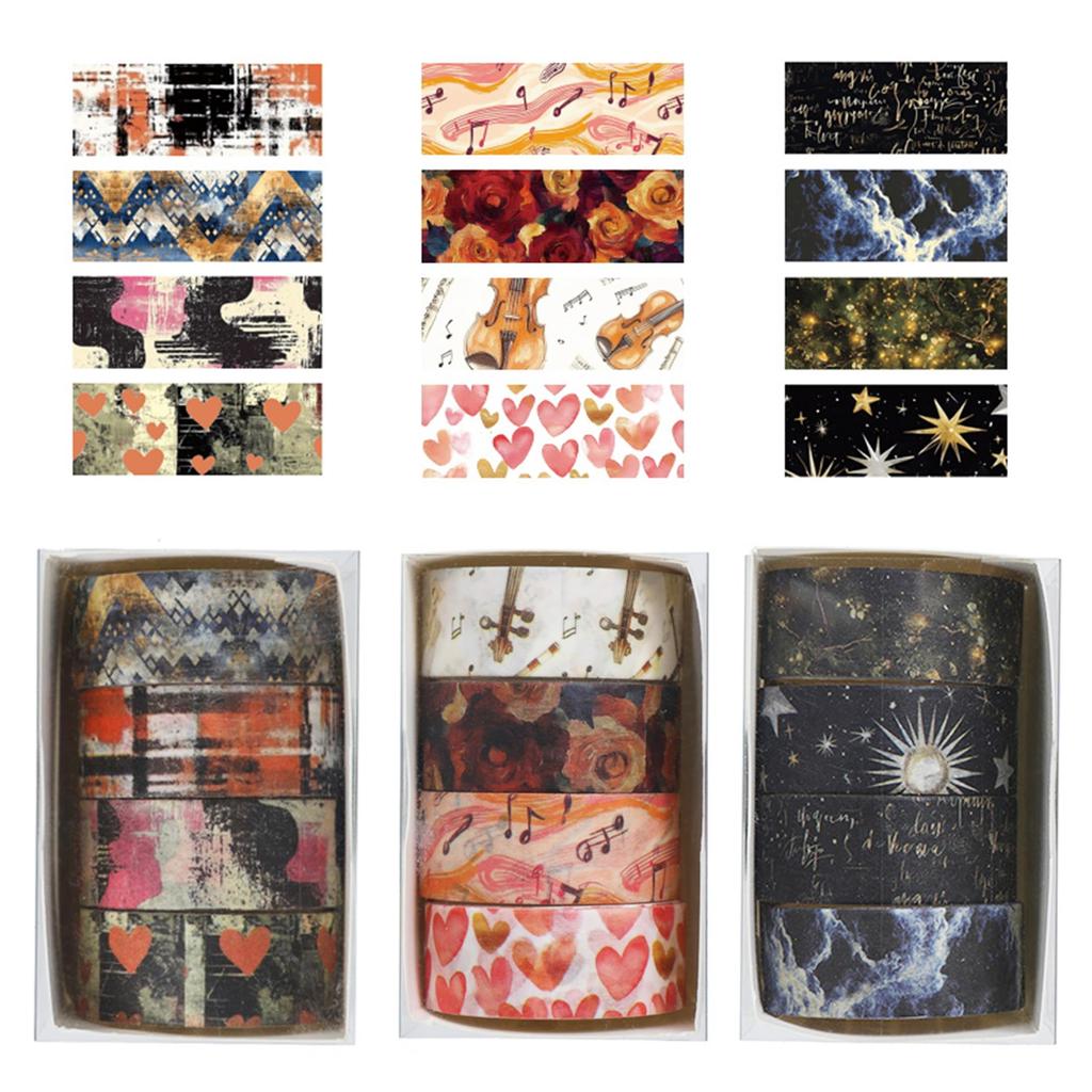 YUBBAEX Masking Washi Tape mit künstlerischem botanischem Retro für und Scrapbooks Tape, 12-Rollen-Set, Muster, Stil, Planer, Dekorationen, Verpackung,