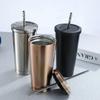 1pcs Stainless Steel Coffee Mug with Straw Lid Portable Coffee Cup Drinking Beer Milk Water Cup Restaurant Bar Party