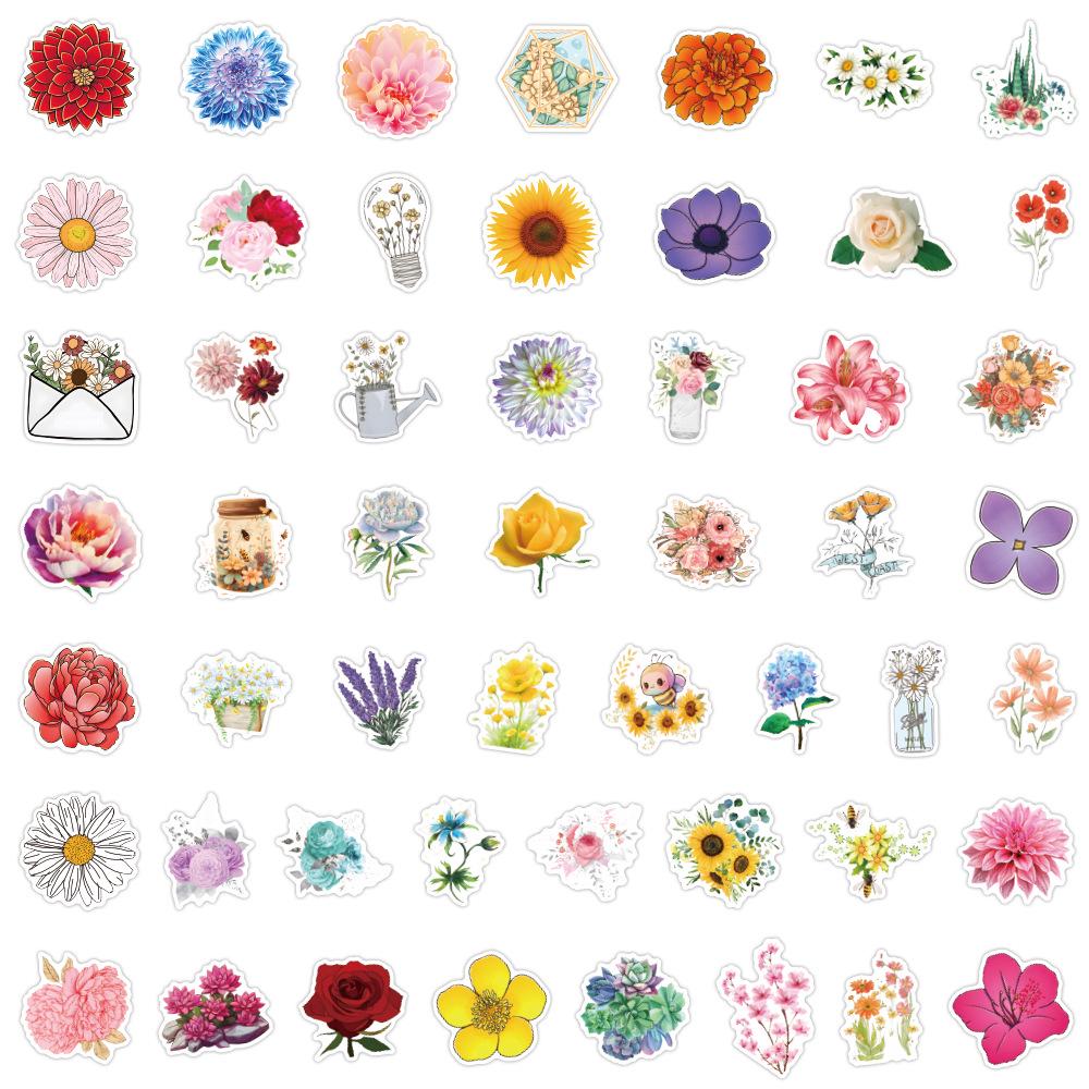 50PCS Waterproof Cartoon Flower Stickers for Journals, Water Bottles, and Computers
