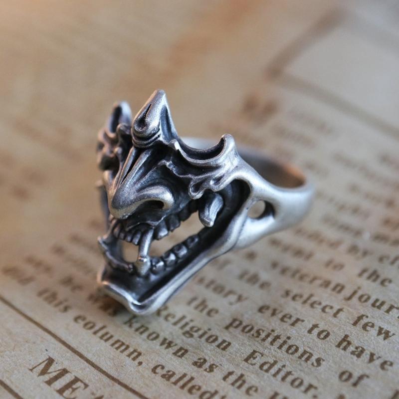 Punk Open Ring Demon Samurai Vintage Silver Adjustable for Women Men Teens Street Fashion Korean Style Chunky Jewelry