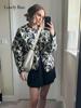 Print Herfst Gewatteerde Jas Voor Vrouwen Casual Katoenen Jassen Met Lange Mouwen Vrouwelijke Mode Single Breasted High Street Streetwear 2023