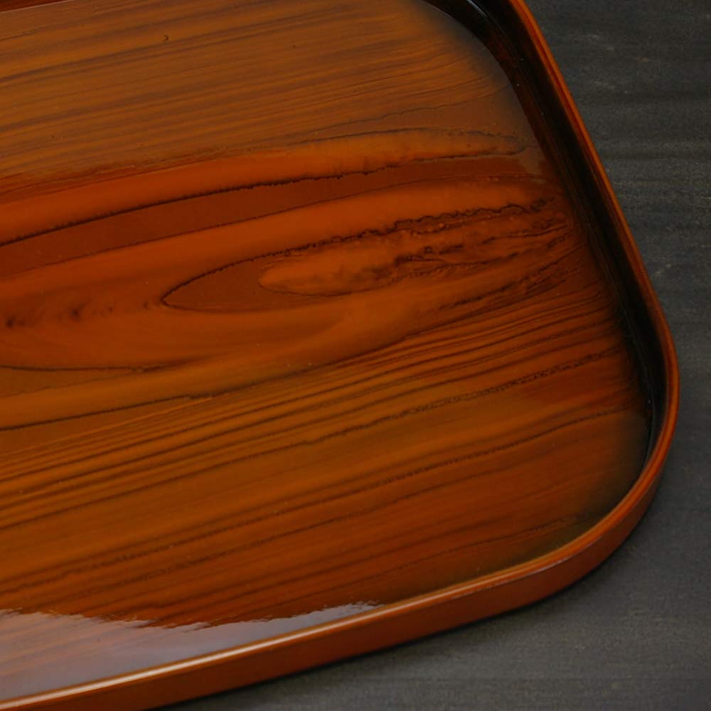 TATSU-CRAFT Pitatto Wood Grain Finish Tray, 36cm, with Non-Slip Surface, Brown, Teak Wood Grain, Stylish Non-Slip Plastic Tray, Available in Large