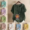 Women's Fashion Round Neck Short Sleeve T-shirt Casual Cotton Linen Graphic Shirt Leisure Loose Cartoon Characters Prined Summer Blouse Tops