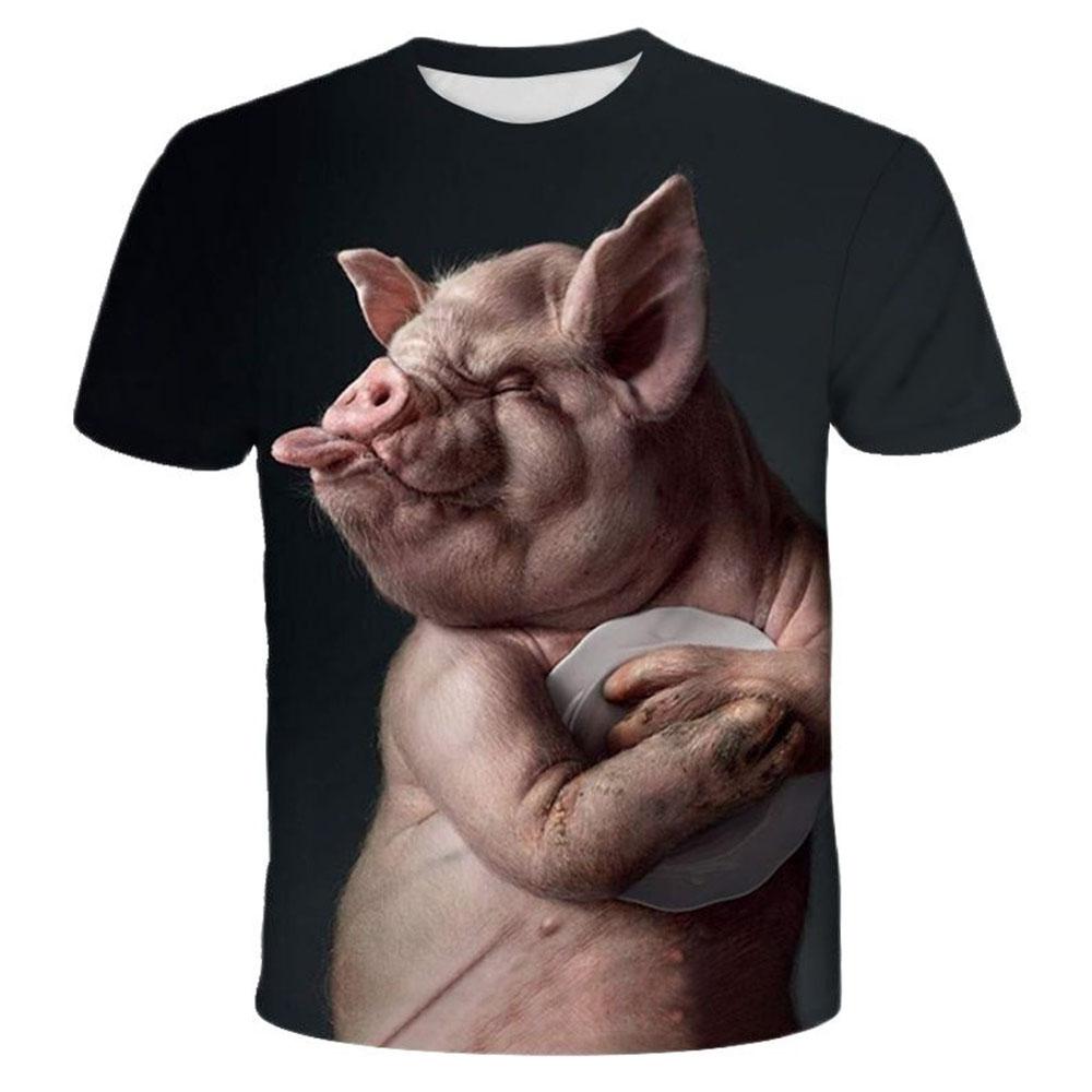Lustiges Schwein Herren T-Shirt 3D Gedrucktes Tiermuster Herren Kurzarmshirts Niedliche Damen Oberteile T-Shirt Kleidung