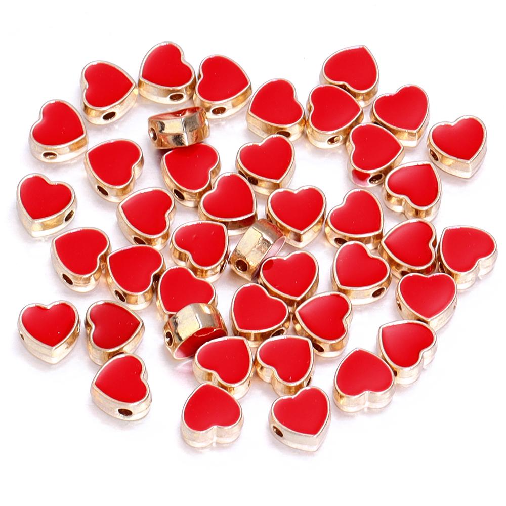 10pcs/lot 8mm Alloy Drop Oil Heart Beads Colored Loose Spacer Enamel Beads For DIY Charms Bracelet Earrings Jewelry Accessories