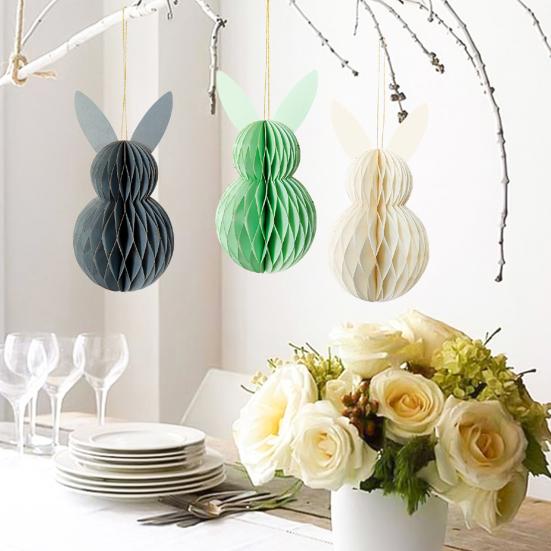 Yousheng Honeycomb Easter Ornament 3D Paper Bunny Hanging Decoration Honeycomb Rabbit Ornament Table Centerpiece for Easter Party Spring Celebration