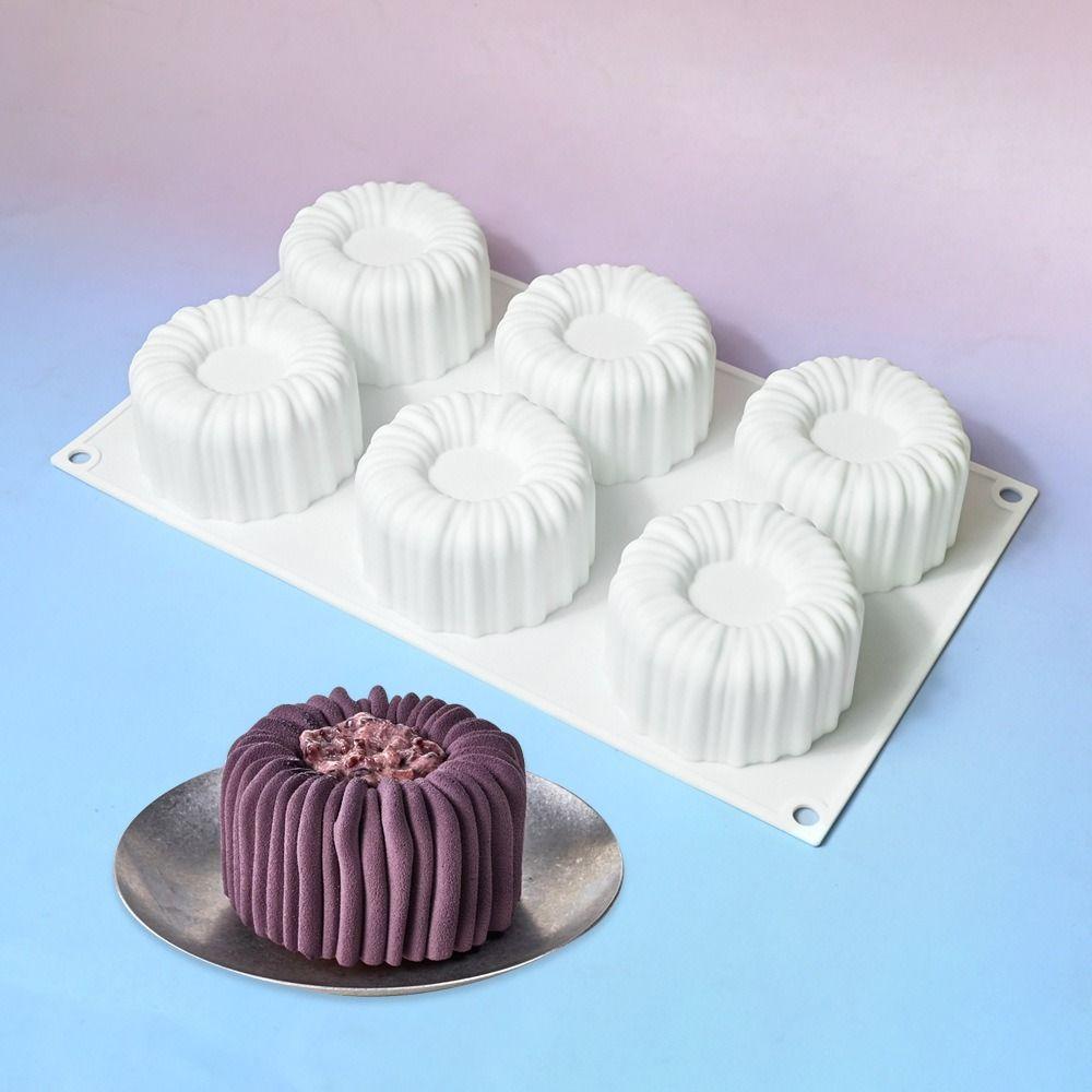 1/6 Cells Baking Cake Molds Cylindrical Coil Texture Heat-Resistant Chocolate Mold Reusable Food-Grade Silicone Pudding Mould