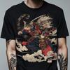 Vintage Japanese Samurai Cat T-shirt Ukiyo-e Bushido Kitten Sword Graphic Print Men Cotton Oversized Streetwear Short Sleeve Tee