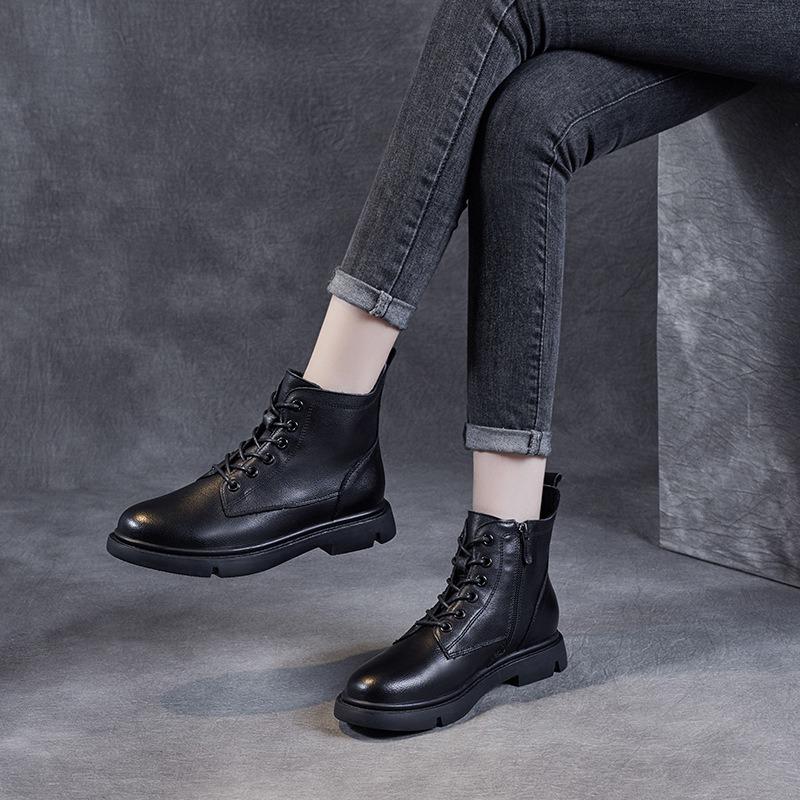 Short Martin Boots Flat Boots Leather Single Boots Women's Boots