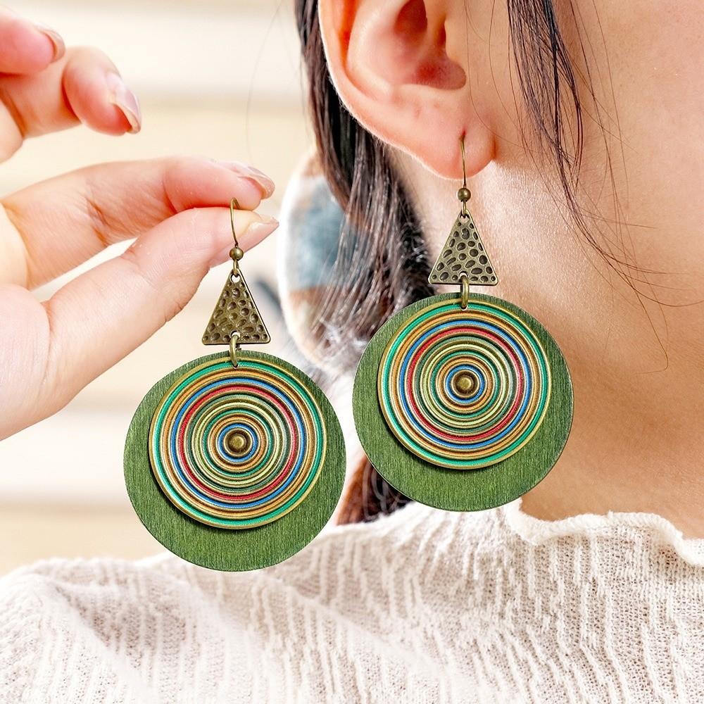 Vintage Spiral Round Earring Bohemian Style Ethnic Earrings Fashion Pendant Earrings  Party Jewelry