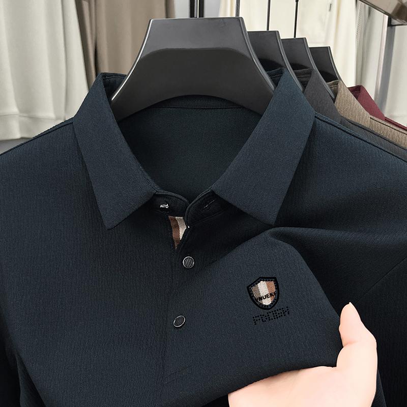 High-end Brand Men's Polo Shirt Lapel Letter Long-sleeved Autumn T-shirt Seamless Business Casual Anti-pilling Men's Clothing