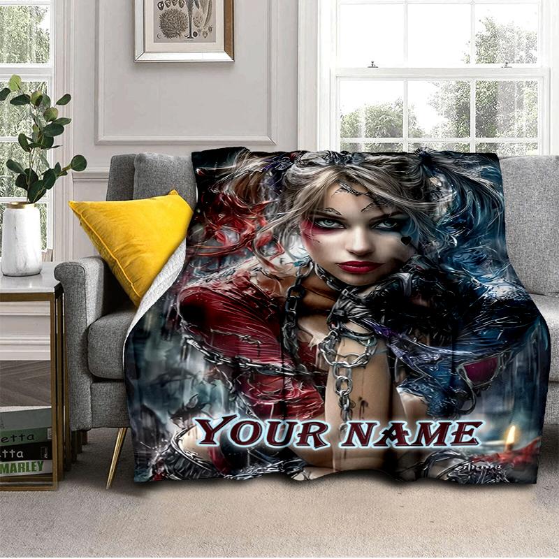 1PC Custom Name Dark Fantasy Portrait flannel blanket versatile,all-season throw suitable for the living room,bedroom,camping,travel,and gift