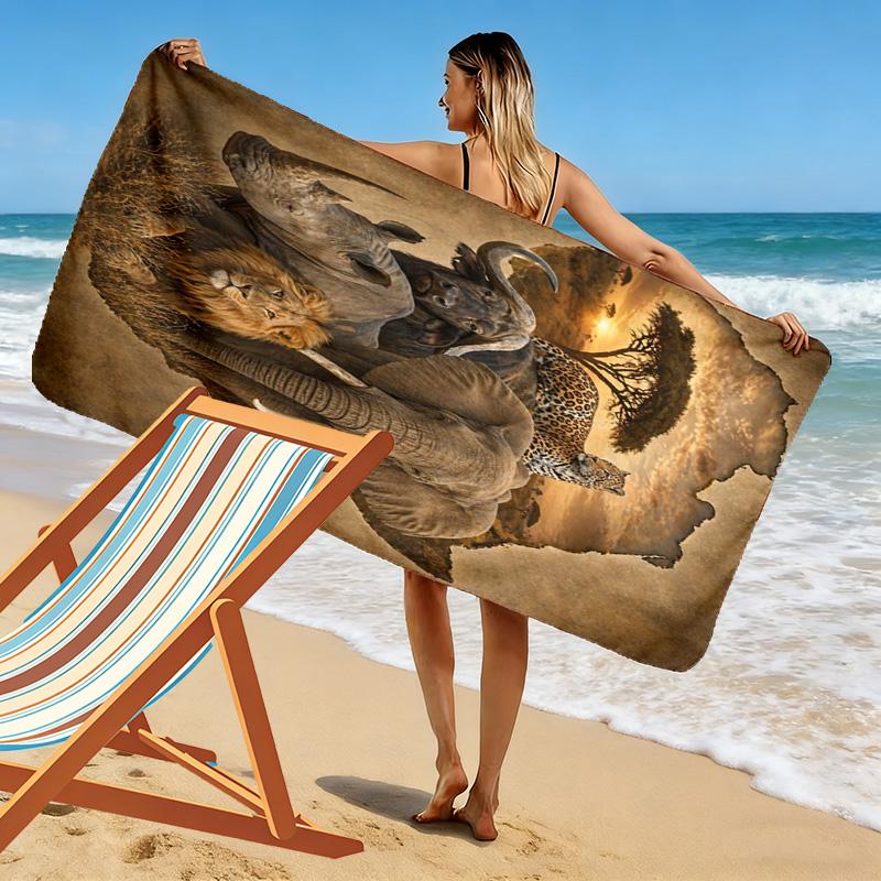 Telo Mare con Stampa Animali Africani, Grande Morbido Asciugatura Rapida per Spiaggia Campeggio Nuoto