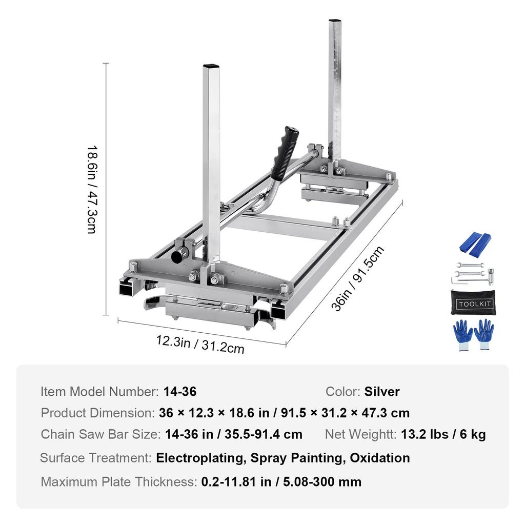 VEVOR Portable Sawmill 35.6cm-91.4cm Guide Bar Galvanized Steel Chainsaw Planking 0.5cm-30cm Thickness