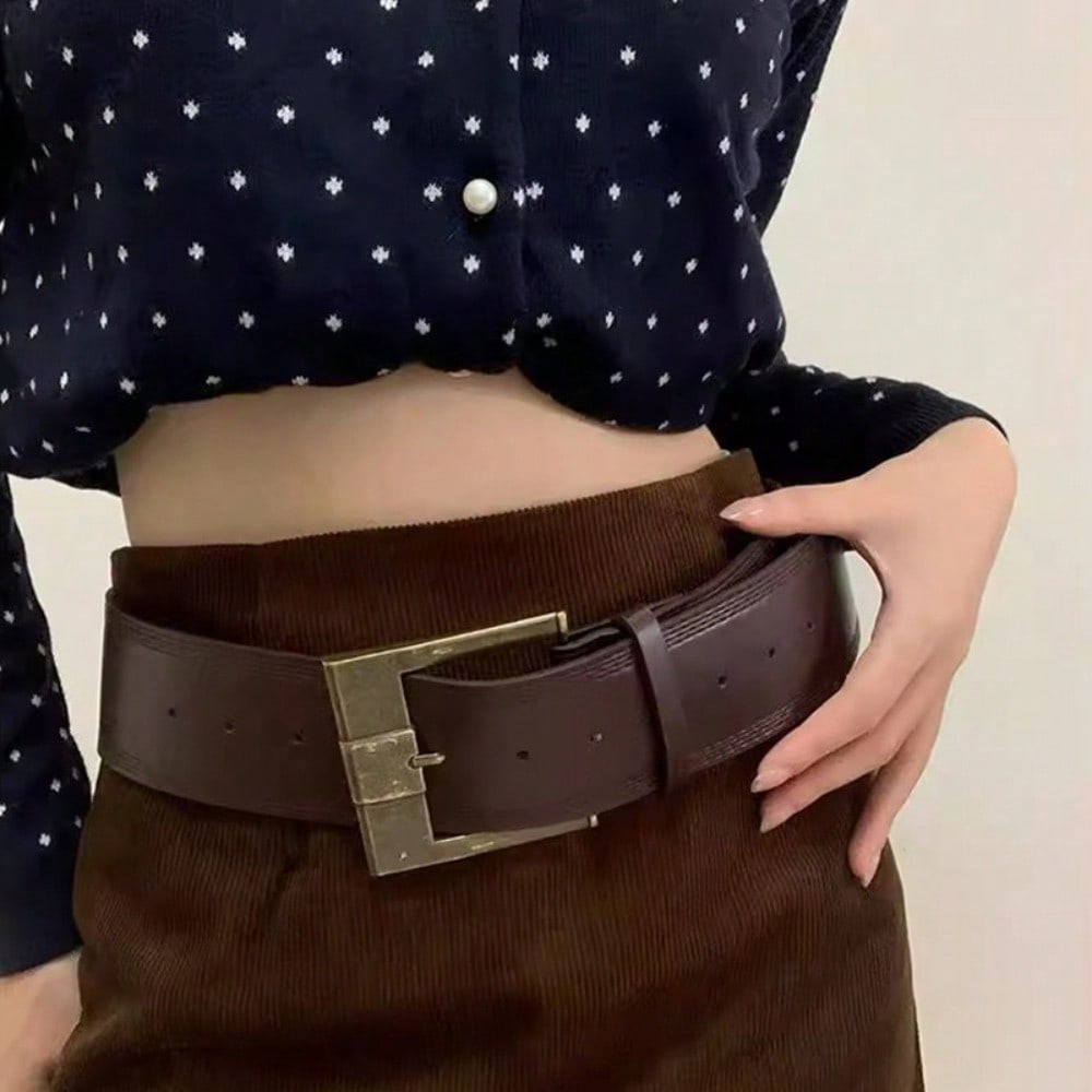Autumn and Winter American Spice Girl Beauty Retro Rad Brown Wide Belt Skirt Suit Belt