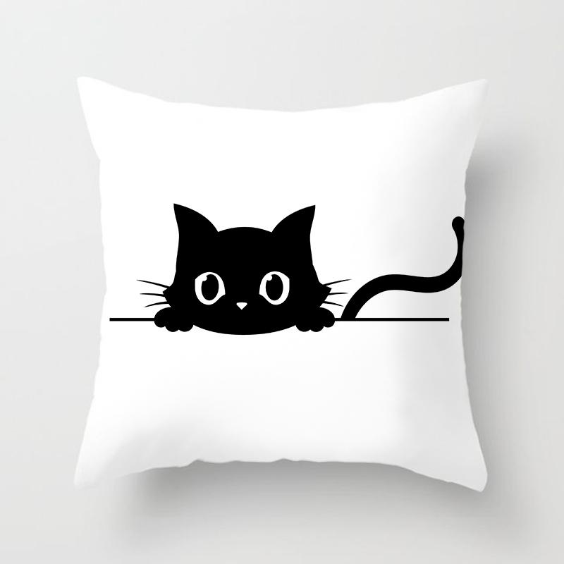 Lebka Kočka Černá Domácí Dekorace Povlak na Polštář Zlobivá Pohovka Auto Dekorace 45x45cm Povlak na Polštář Čtvercový Polyester