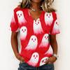 Women's Casual Short Sleeve V Neck Pullover Top Halloween Print Lightweight Loose Fit Tee Shirt