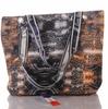 Beach Bag with Snake Print and Zipper