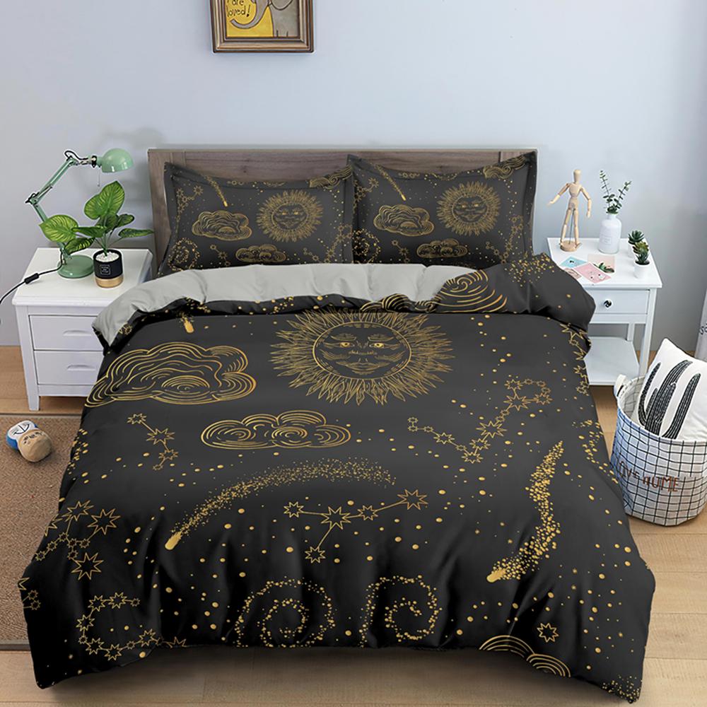 Copripiumino King Queen Galassia 3D Set Biancheria da Letto Cielo Stellato Coperta Universo Spazio Esterno Morbido 2/3 Pezzi Copripiumino Blu Scuro