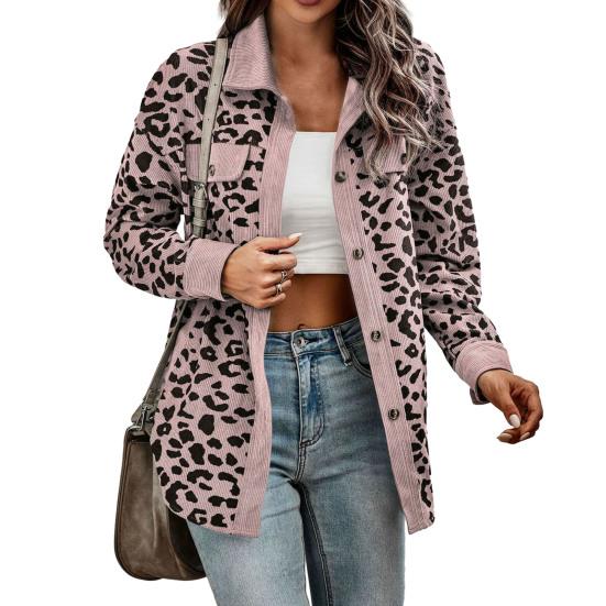 Kvinnor Vår Höst Tunn Skjorta Kappa Lapel Långärmad Enkelknäppt Leopard Patchwork Färg Loose Fit Jacka Ytterkläder