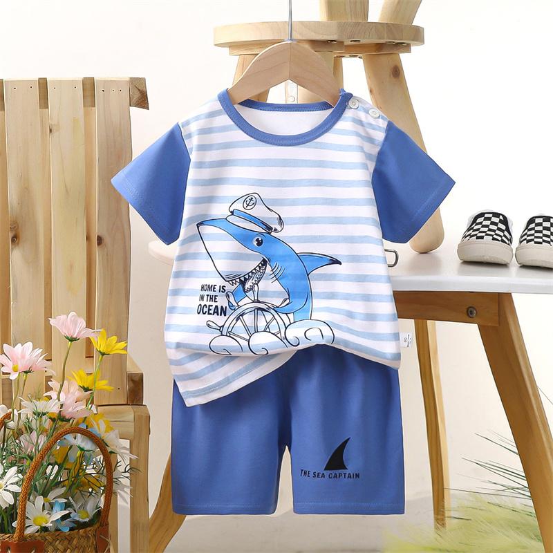 2026 Summer Kids O-Neck Short Sleeve Top Suits Baby Spring Cartoon Short Pant Two-pieces Set Suit for Girl Boy