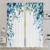 Watercolor Blue Leaves Branches Window Curtain Bedroom Living Room Decorative Blackout Thermal Insulated Fabric Home Textile