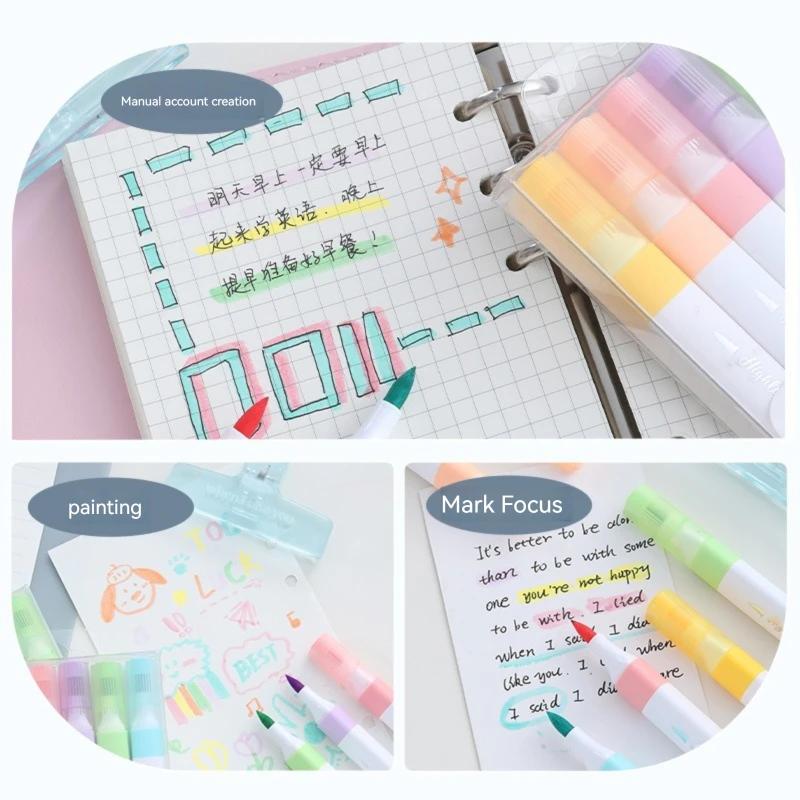 6 Colors Pastel Color Highlighter Pen Set Brush Fluorescent Markers Highlighters Pens Art Marker Japanese Charming Kawaii Station Practical Use