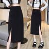 2024 Spring Trendy Black High Waist Bodycon A-line Midi Skirt for Women