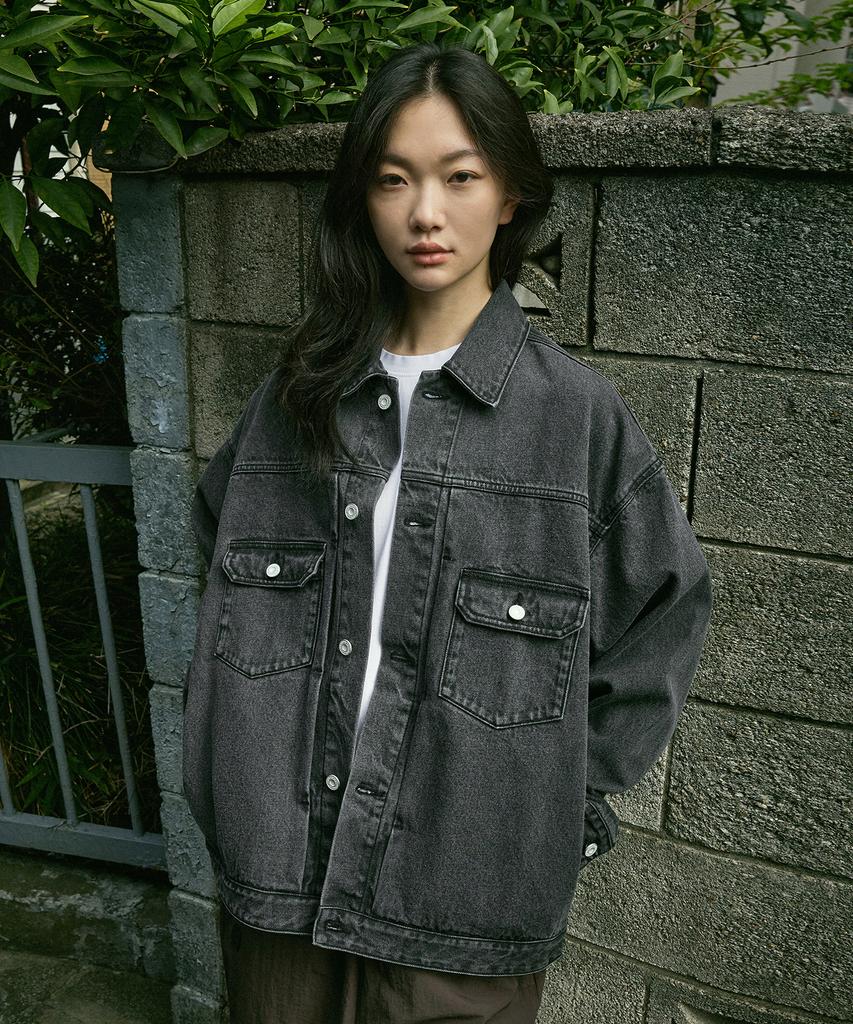 Minimalproject Washed Oversized Trucker Denim Jacket Mdj101 [Black]