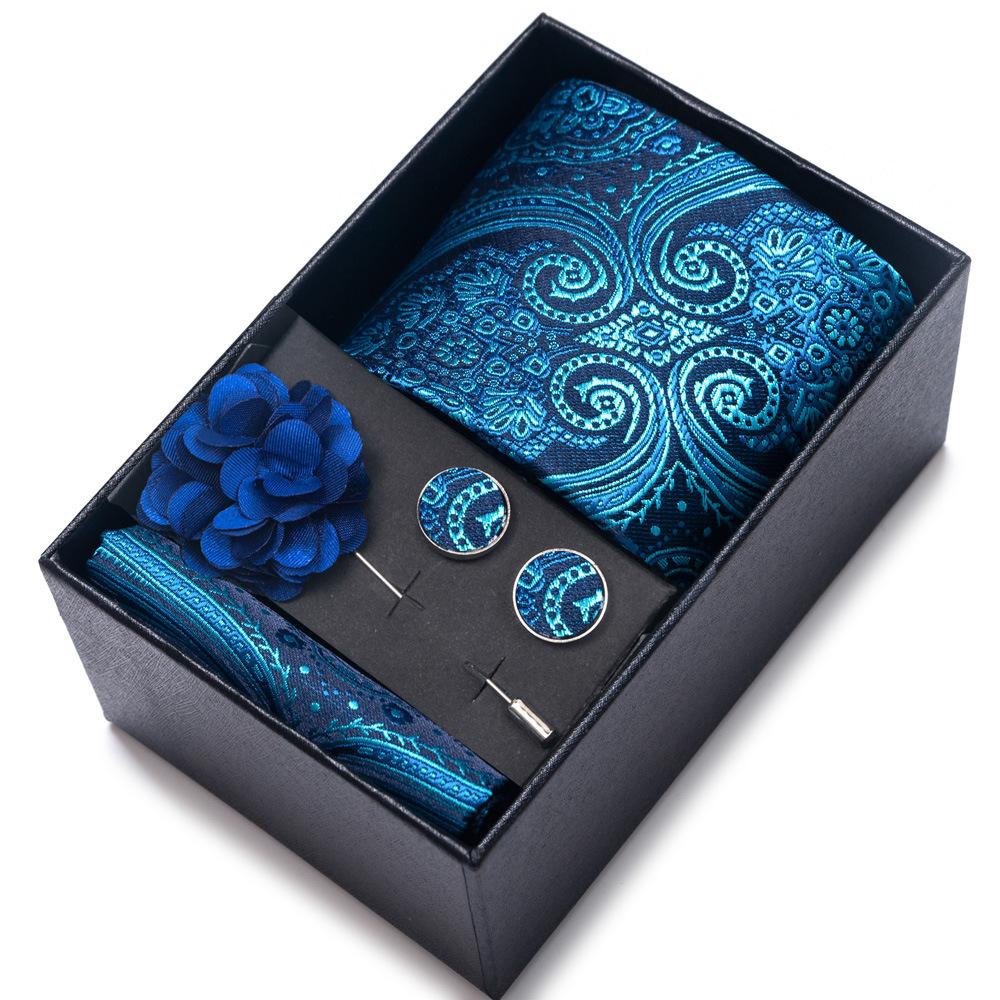 New Tie Men'S Suit Accessories Cufflinks Square Scarf Corsage Tie Premium Suit Gift Box Packaging