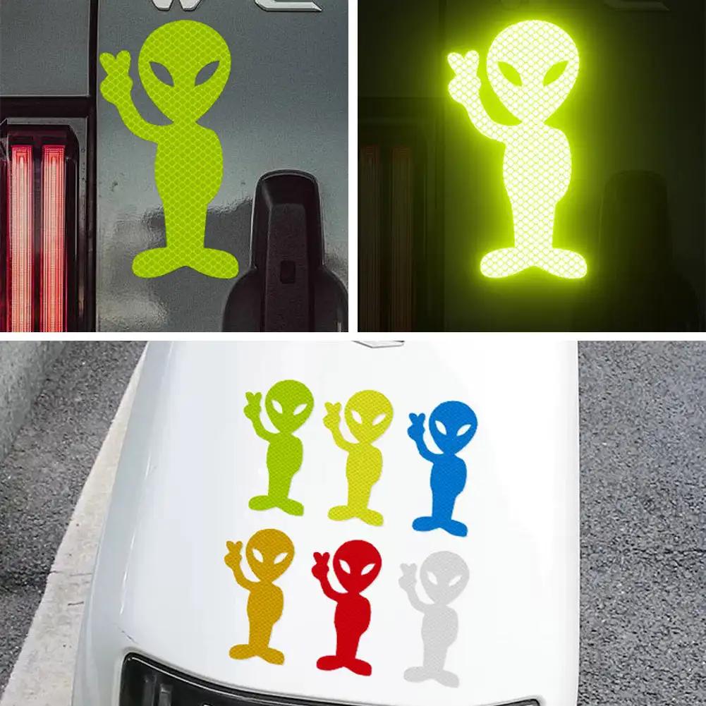 Fashion Alien Peace Highly Reflective Warning Decal Car Sticker Personality For Motorcycle Vinyl Decals Accessories Sunscreen Quality