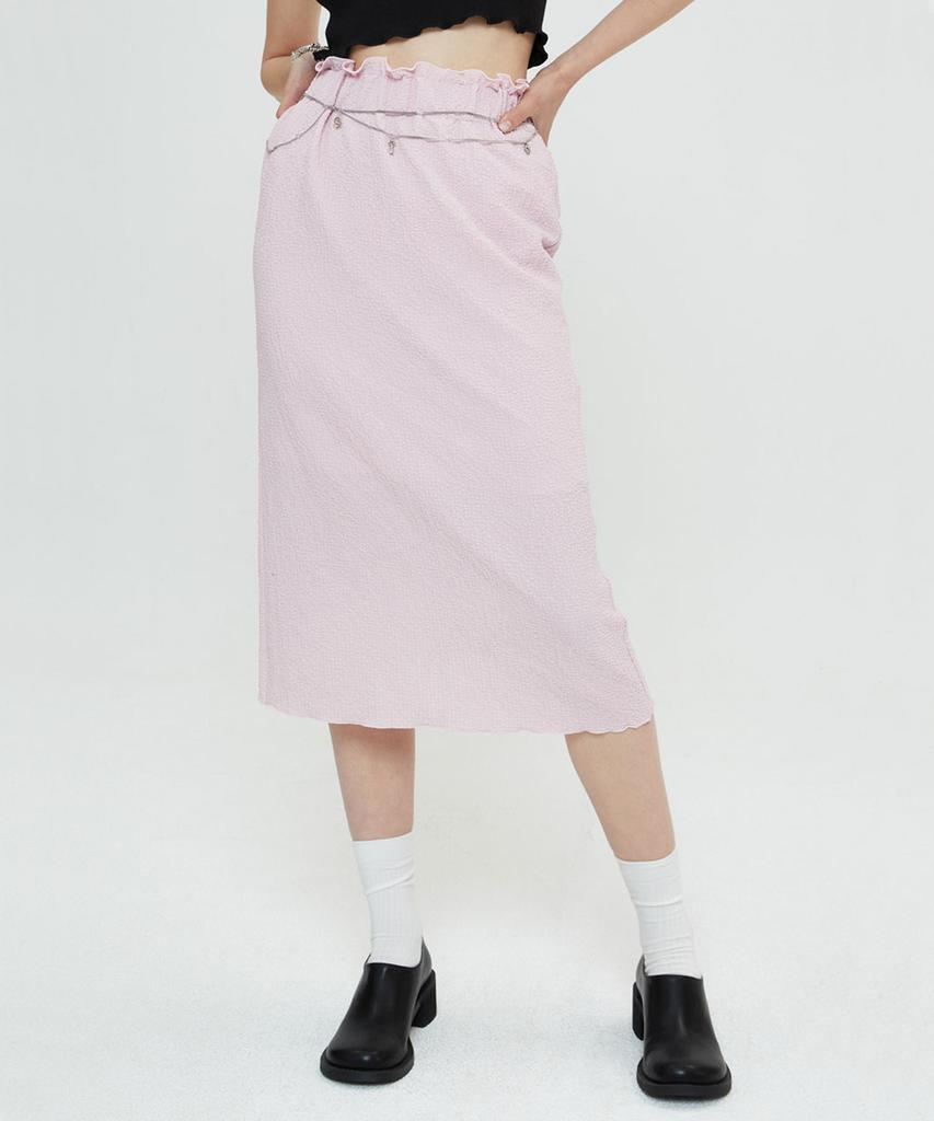 Sperone Woman Relaxed Seersucker Skirt (Light Pink)