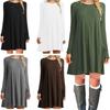 Herbst- und Winter Damen einfarbiges Langarmkleid