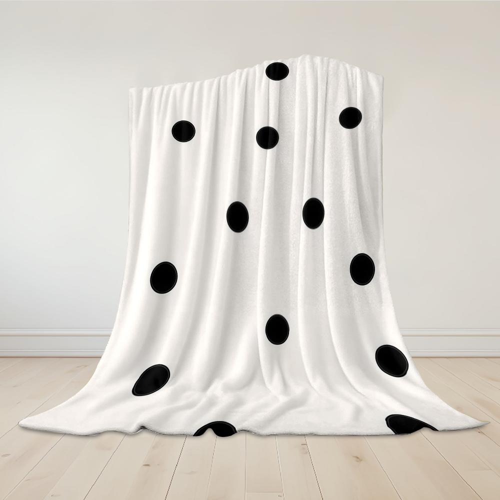 Irregular Black Polka Dots Flannel Blanket Warm Soft Halloween Christmas Couch Warm Cozy Decorative Decor Gift for All Season