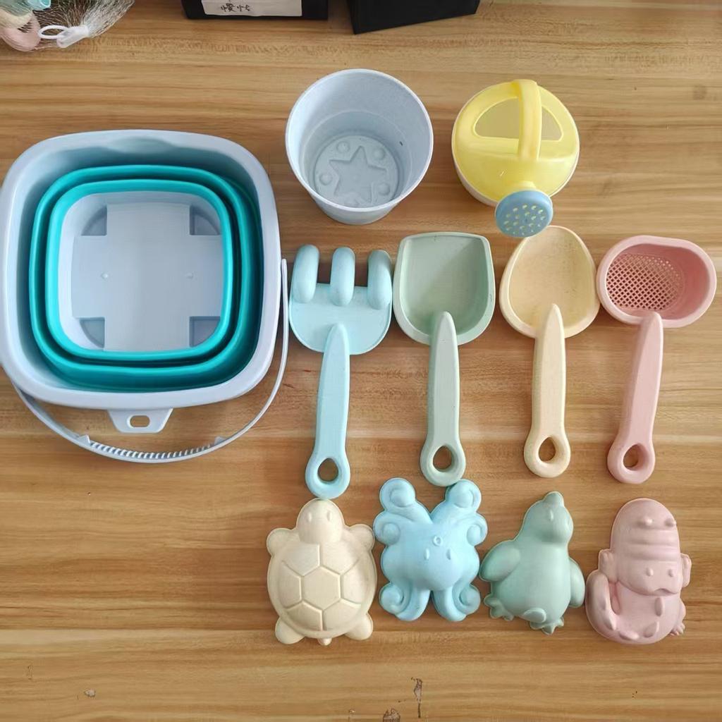 11PCS Beach Sand Play Water Set Folding Bucket Summer Toys for Children Kids Outdoor Game Sandbox Accessories Color Random